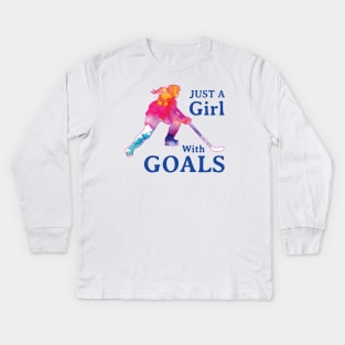 Just a Girl with Goals Hockey Kids Long Sleeve T-Shirt